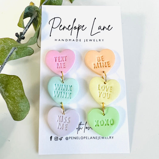 Conversation Heart Earrings Ultra-Light Valentines Day Dangle Earrings! Free gift from me with purchase!