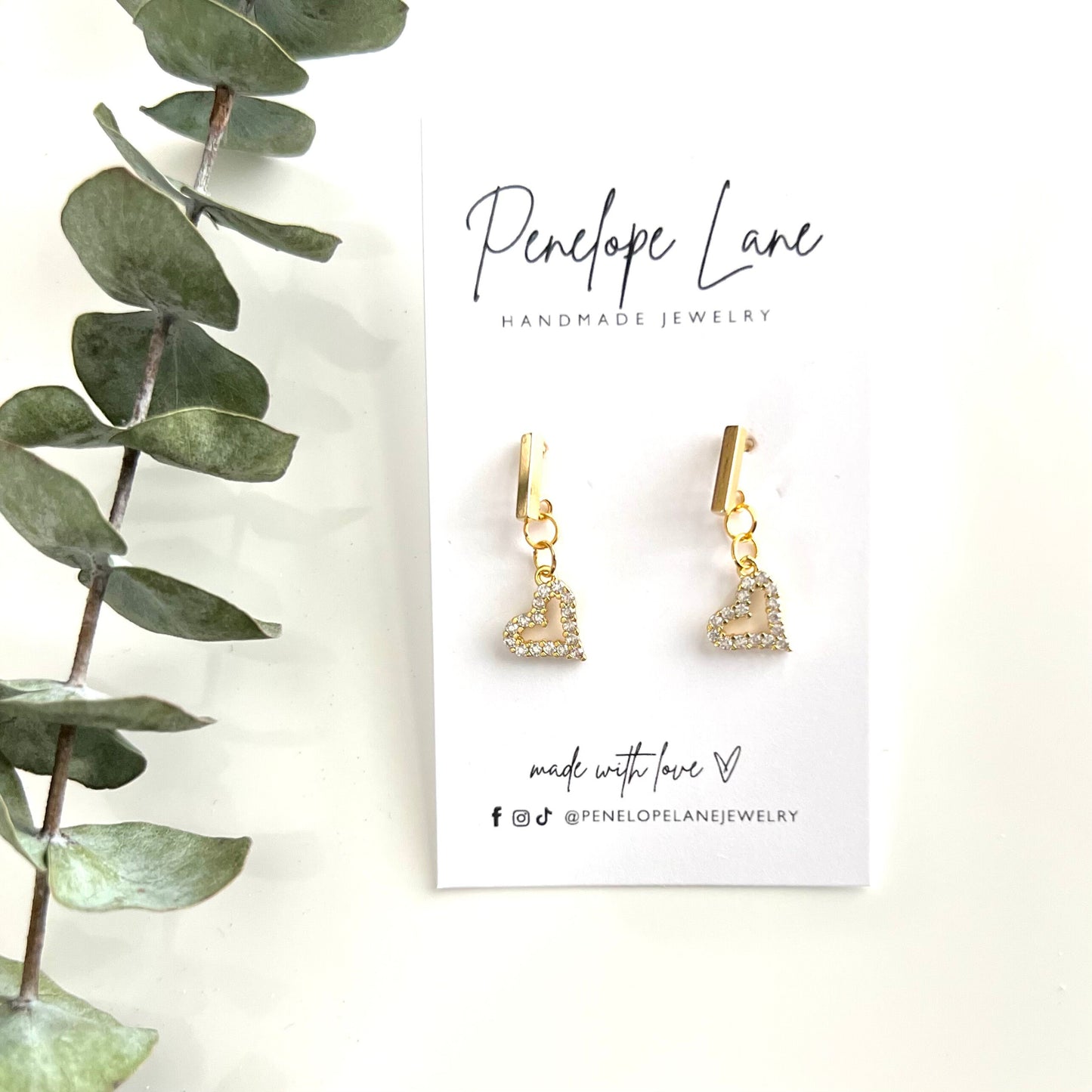 Gold Heart Padlock Dangle Earrings