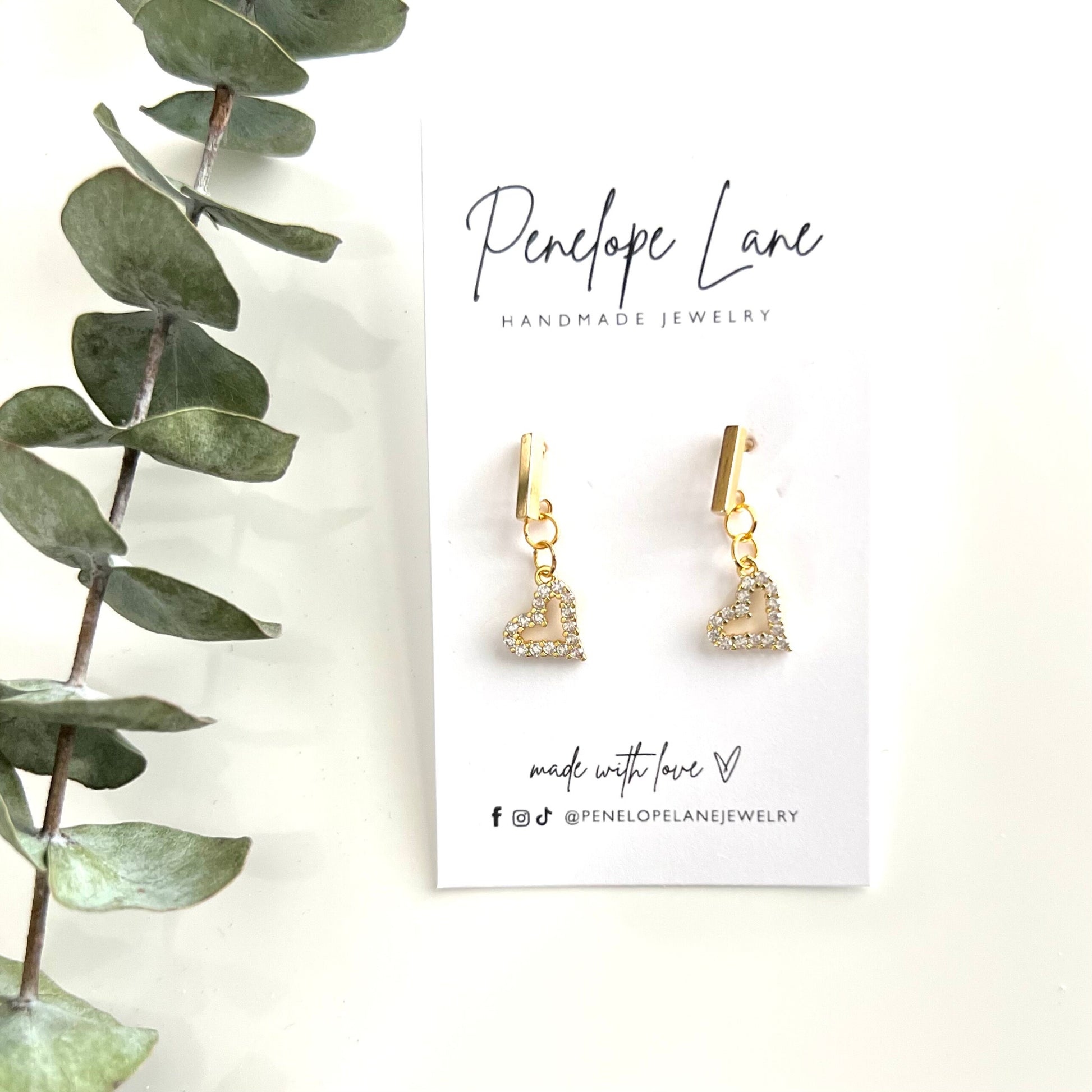 Gold Heart Padlock Dangle Earrings