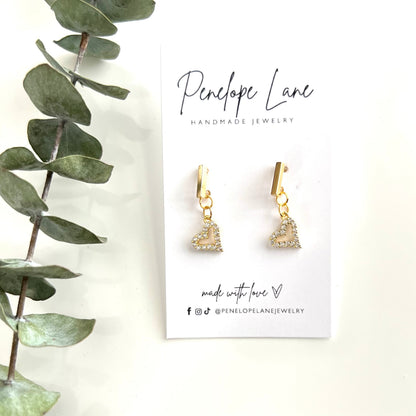 Gold Heart Padlock Dangle Earrings
